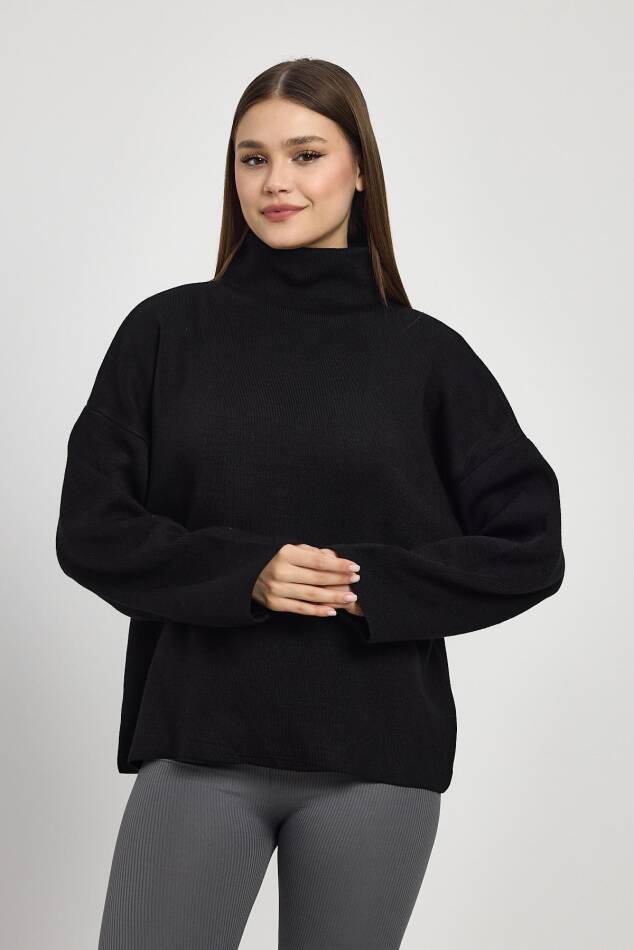 23374 Tam Boğaz Triko Kazak Siyah - 8