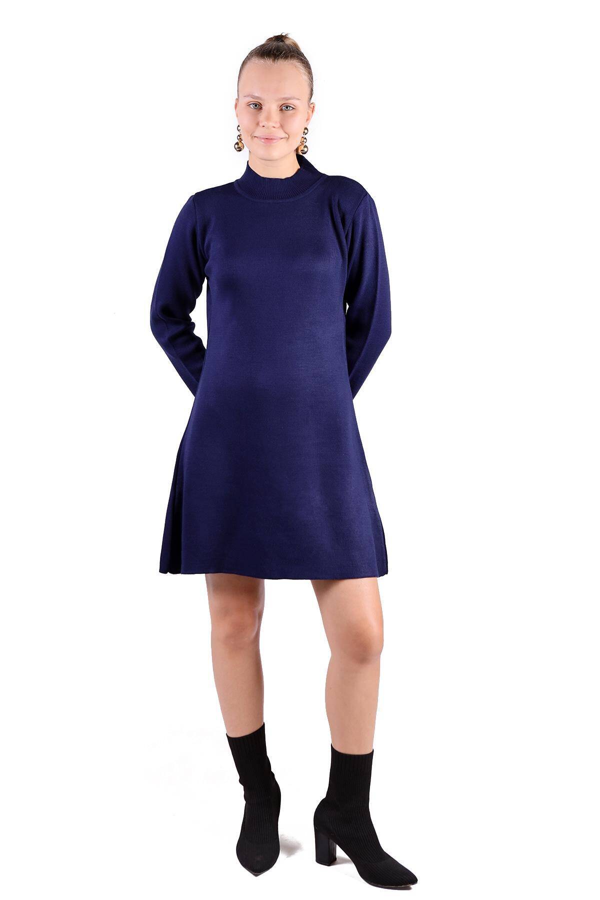 24151 Yarım Boğaz Kısa Triko Elbise Laci - Stilay