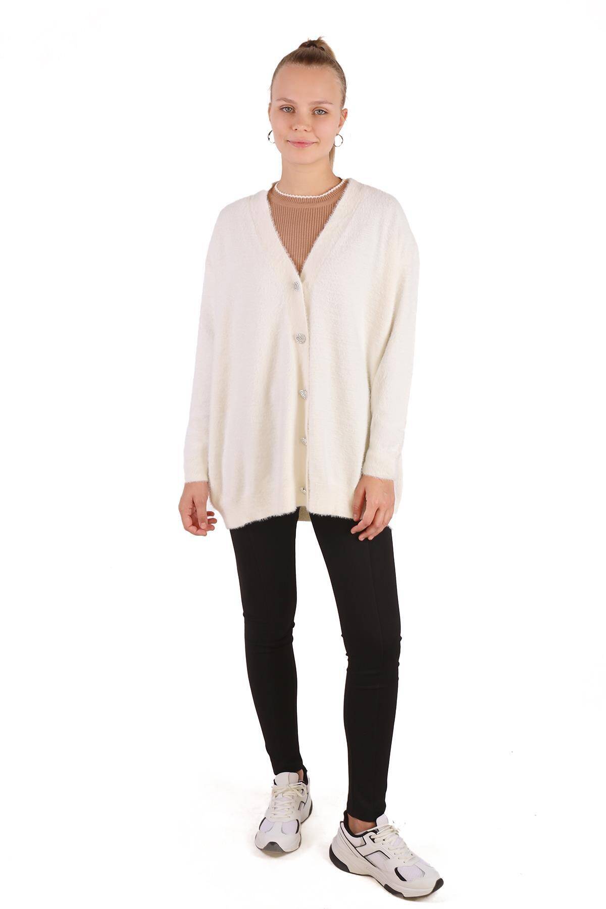 24153 Sakallı Düğme Detay Hırka Taş - Stilay