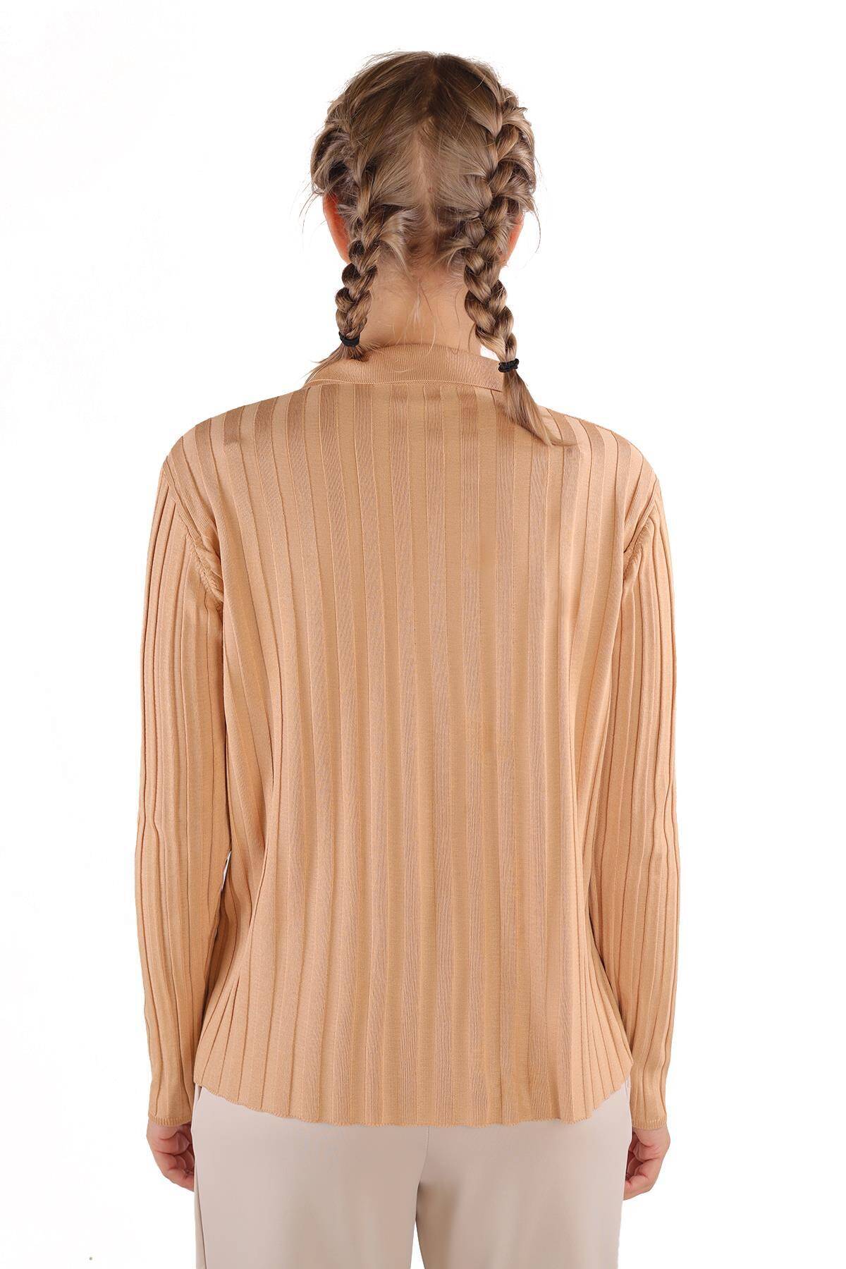 24199 Fermuar Detay Fitilli Kazak Camel - 5