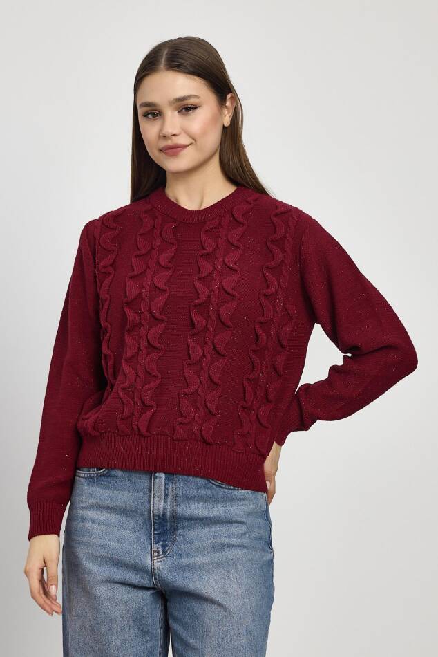 24364 Simli Fırfır Detay Kazak Bordo - 6