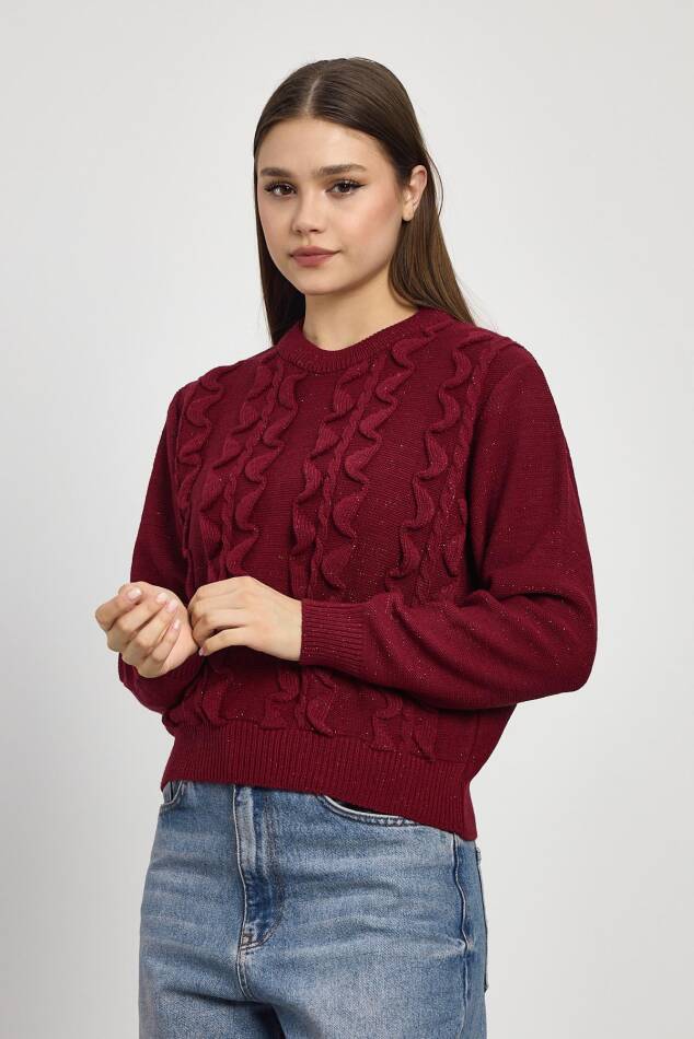 24364 Simli Fırfır Detay Kazak Bordo - 7