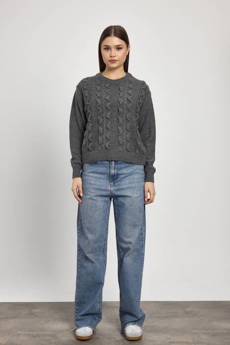 24364 Simli Fırfır Detay Kazak Füme - Stilay