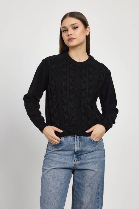 24364 Simli Fırfır Detay Kazak Siyah - Stilay