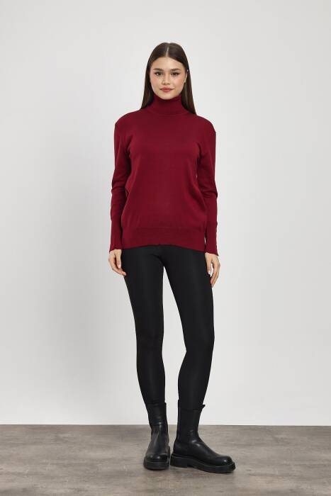 24369 Balıkçı Yaka Kol Detay Kazak Bordo - Stilay