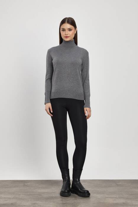 24369 Balıkçı Yaka Kol Detay Kazak Füme - Stilay