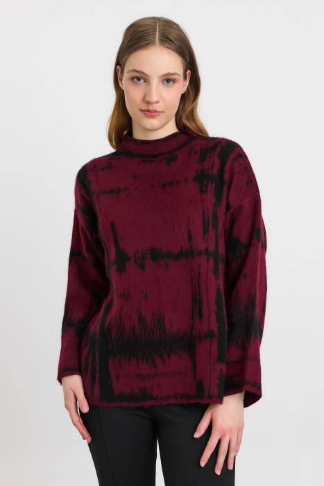 24378 Yarım Boğaz Şardonlu Kazak Bordo-Siyah - Stilay