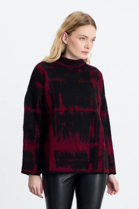 24378 Yarım Boğaz Şardonlu Kazak Siyah-Bordo - Stilay