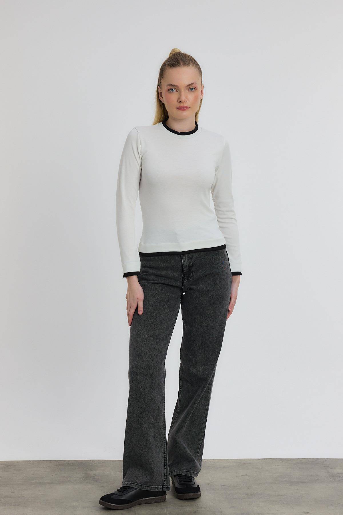 3011 Ribana Detay Uzun Kollu Bluz Ekru - Stilay