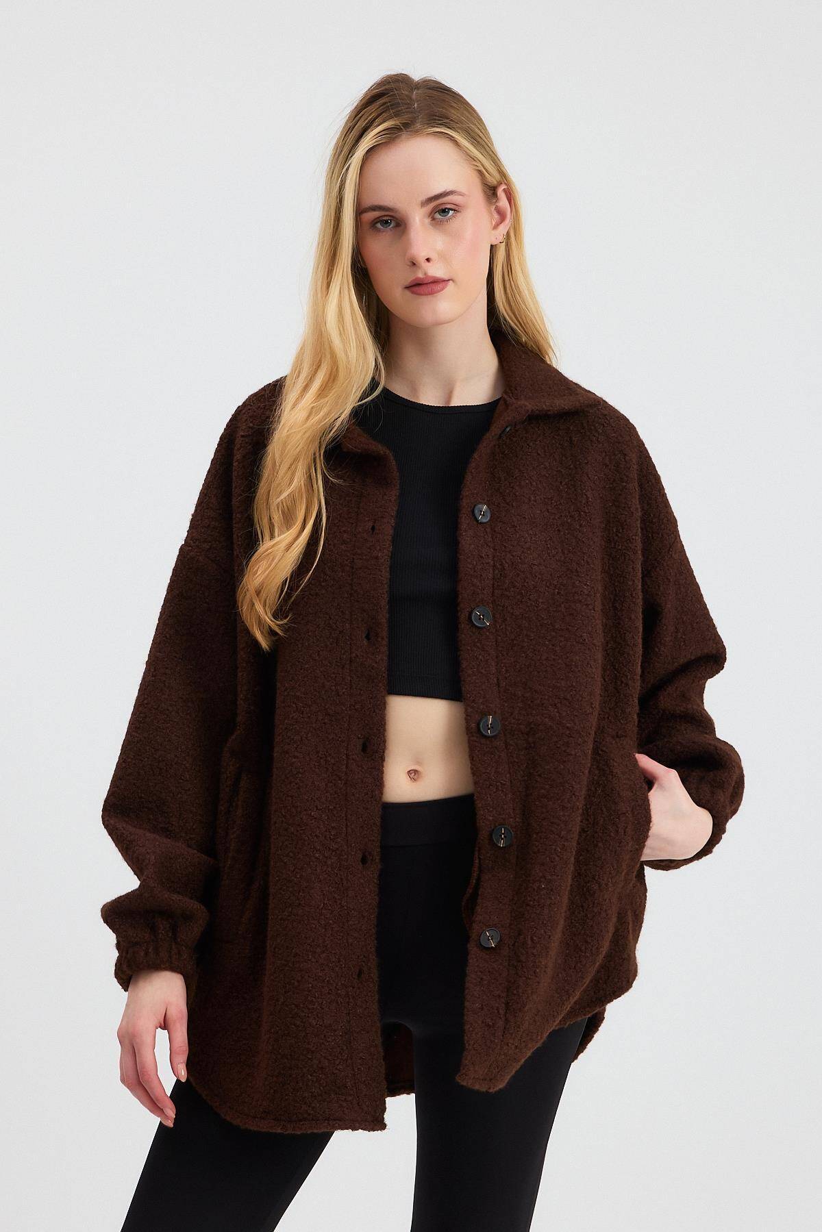 3014A Gömlek Yaka Düğmeli Ceket Kahve - 1