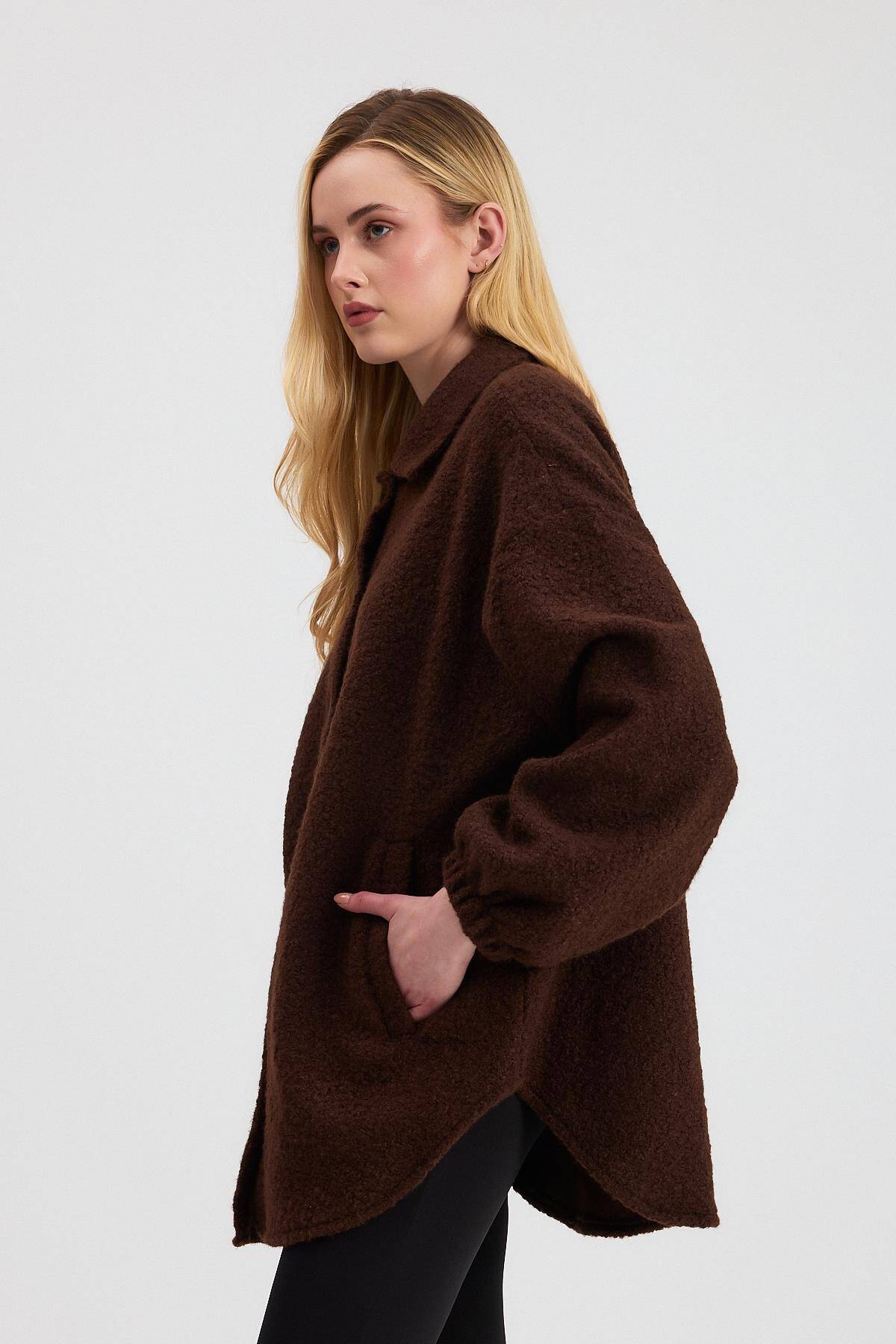 3014A Gömlek Yaka Düğmeli Ceket Kahve - Stilay