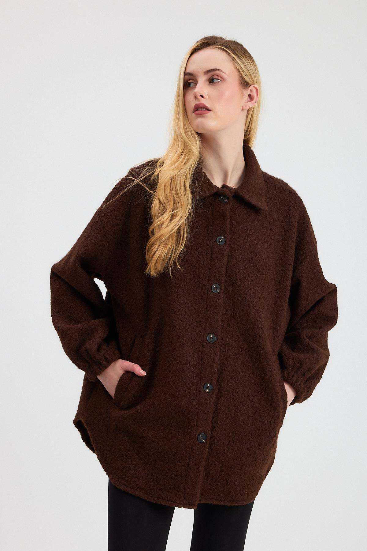 3014A Gömlek Yaka Düğmeli Ceket Kahve - 7
