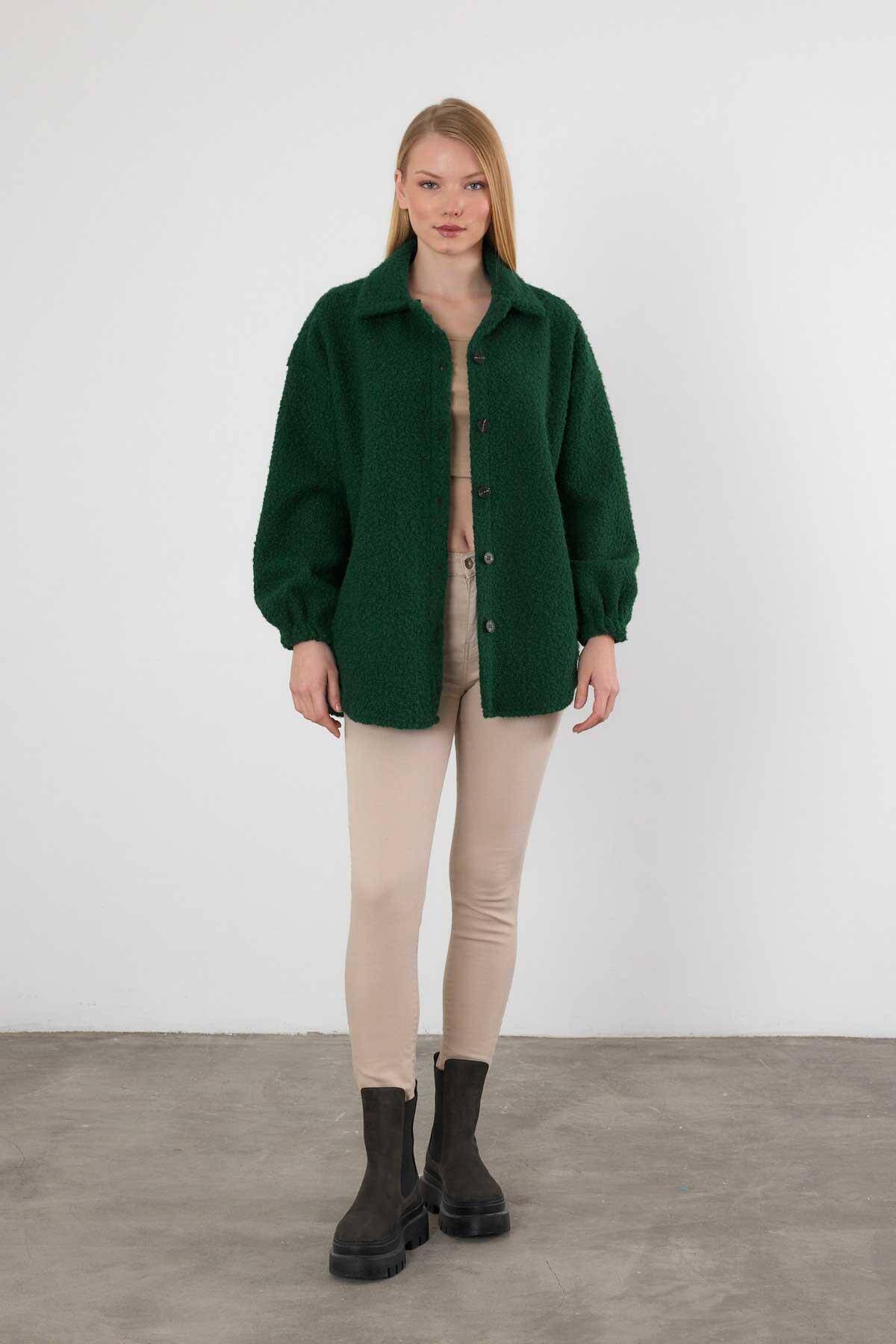 3014A Gömlek Yaka Düğmeli Ceket Zümrüt - Stilay