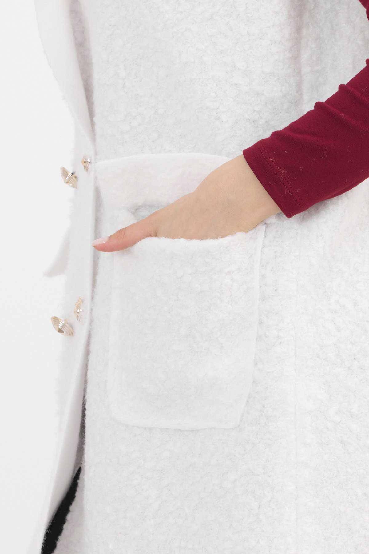 3016A Düğme Detay Buklet Yelek Ekru - 4