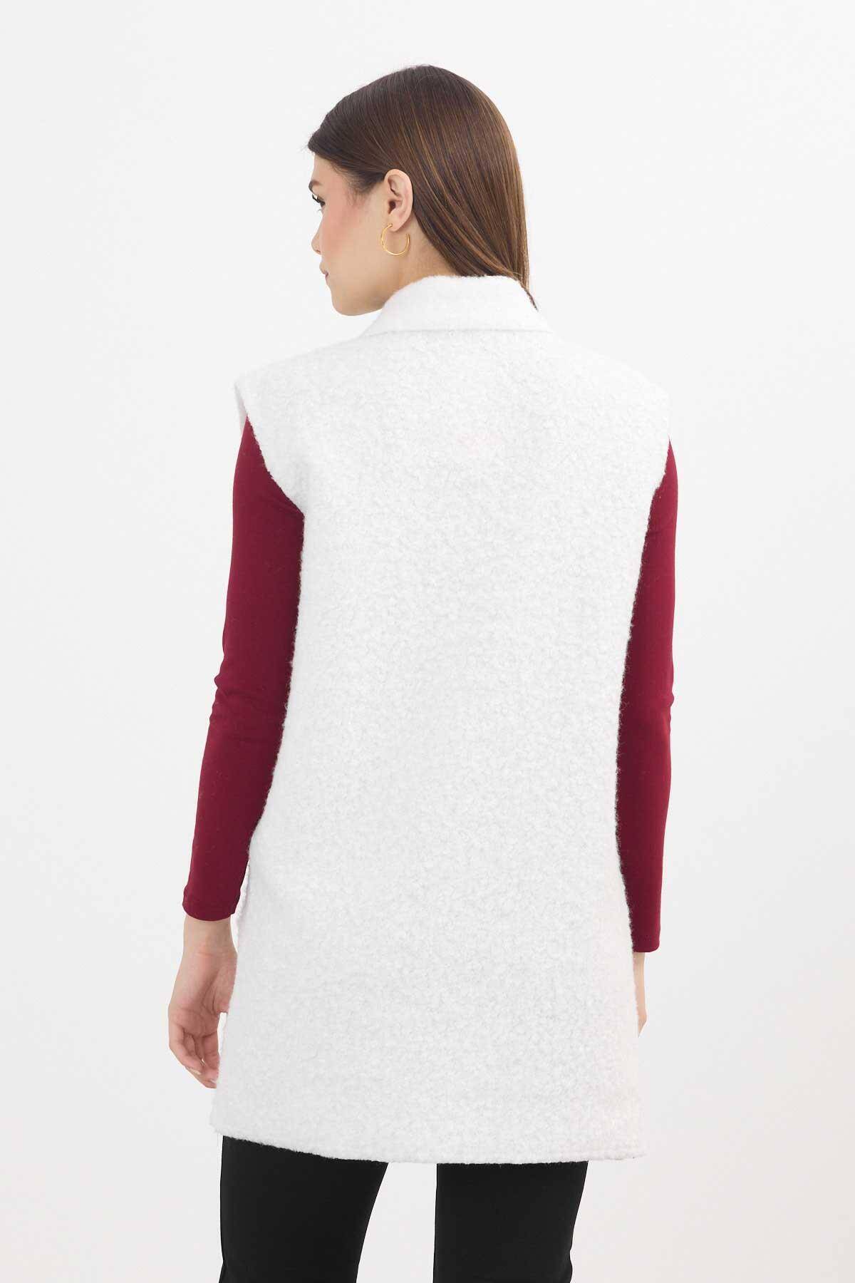 3016A Düğme Detay Buklet Yelek Ekru - 6