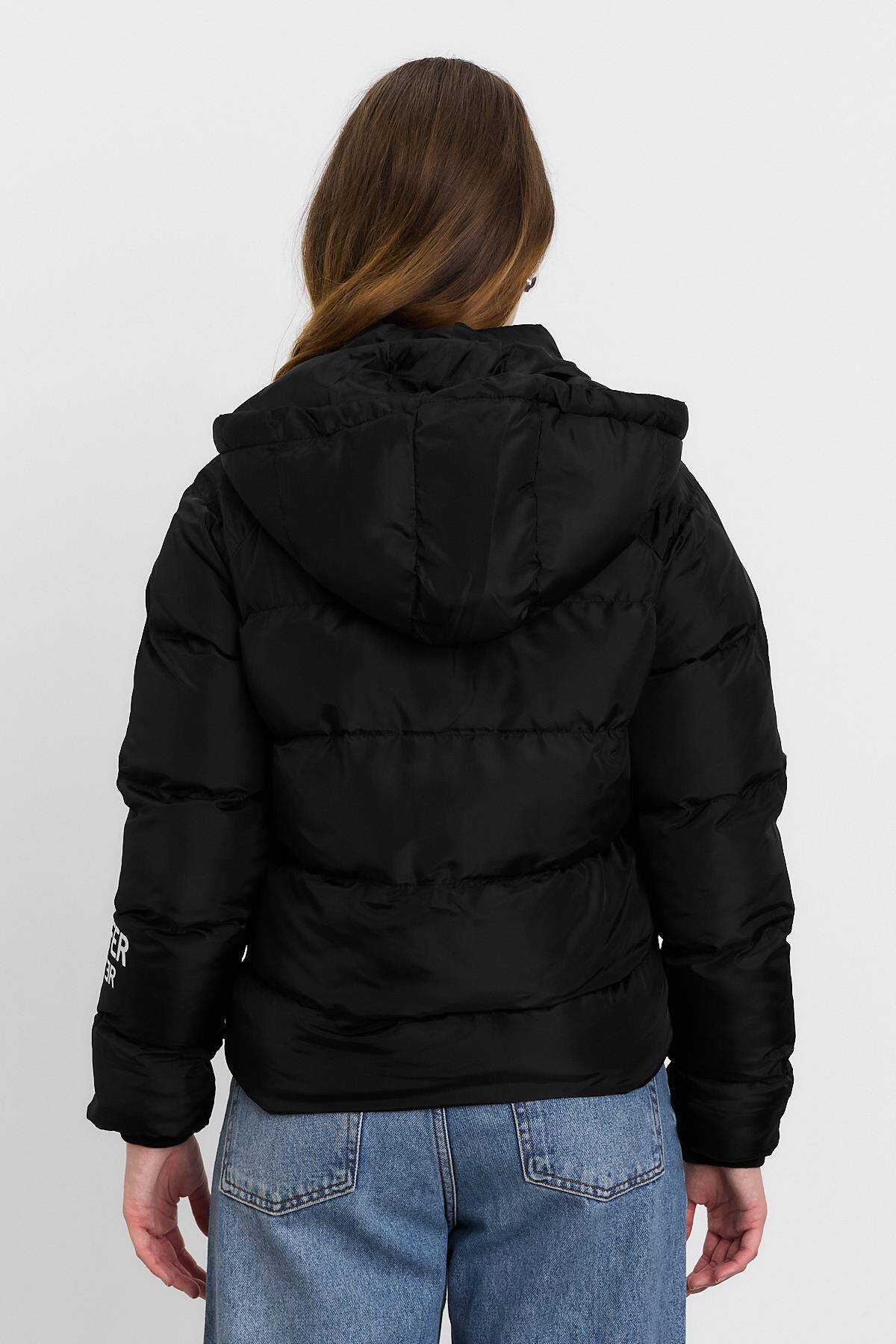 3020 Baskılı Şişme Mont Siyah - 5