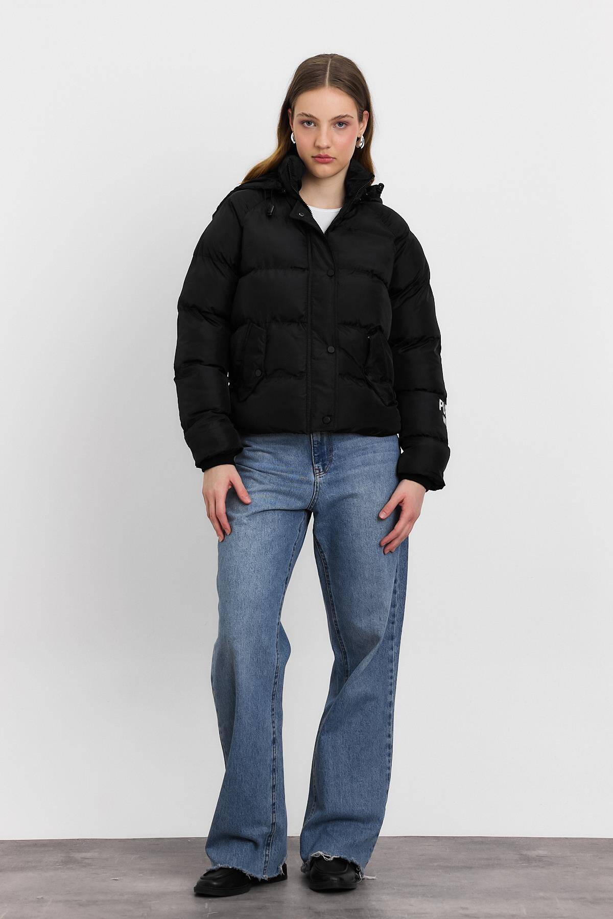 3020 Baskılı Şişme Mont Siyah - 7