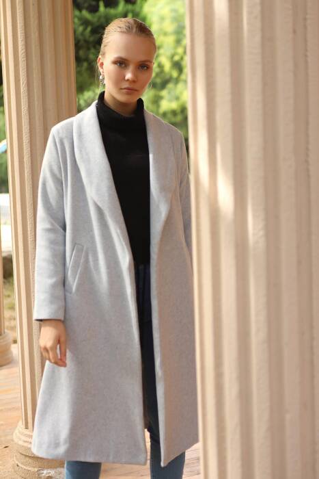 3023A Geniş Spor Yaka Kaban Gri - Stilay