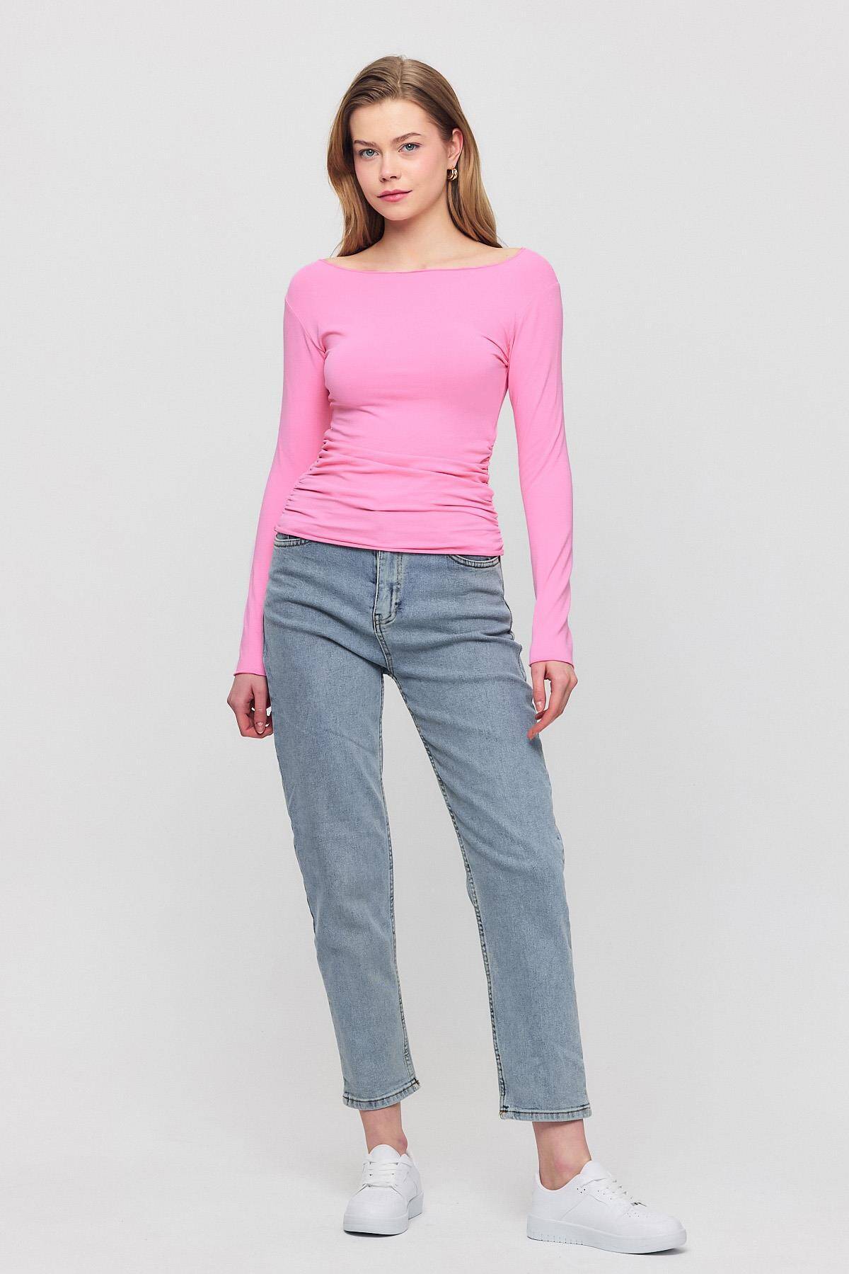 3027 Yanları Büzgülü Bluz Pembe - 3