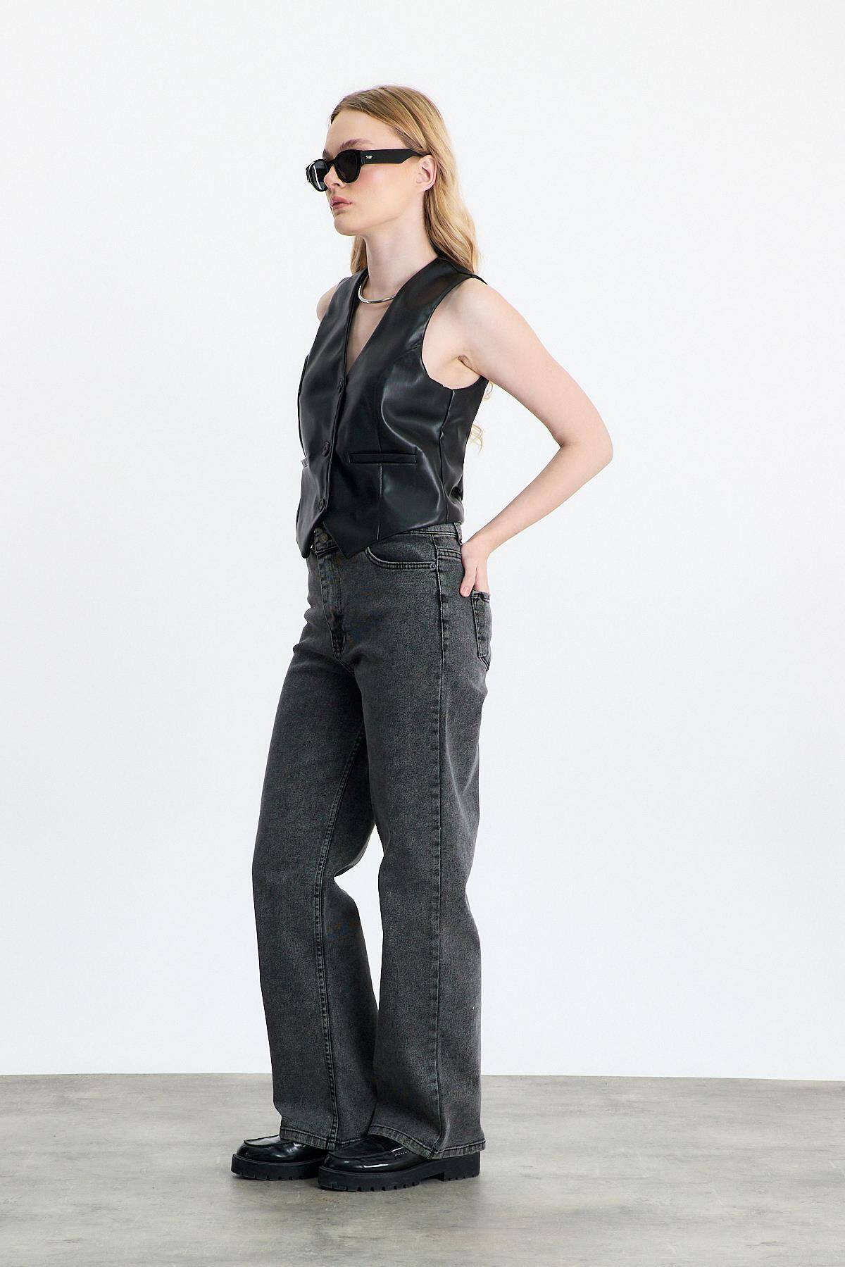 3040A Sahte Cep Detay Yelek Siyah - Stilay