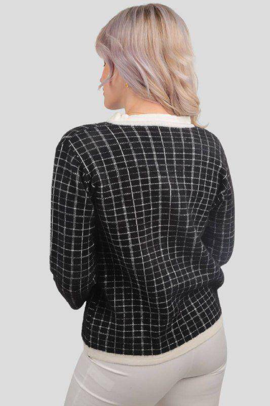 3100 Kareli Düğmeli Hırka Siyah - Stilay