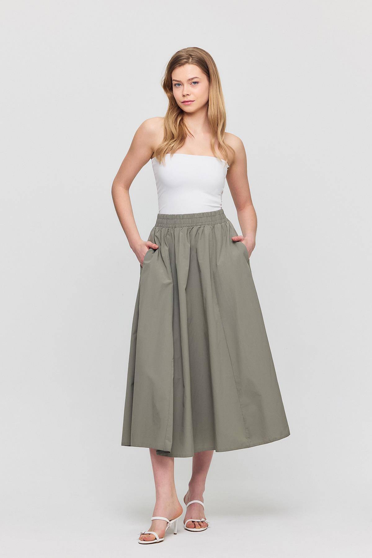 3950 Cep Detay Mevlana Etek Olive Yeşili - Stilay