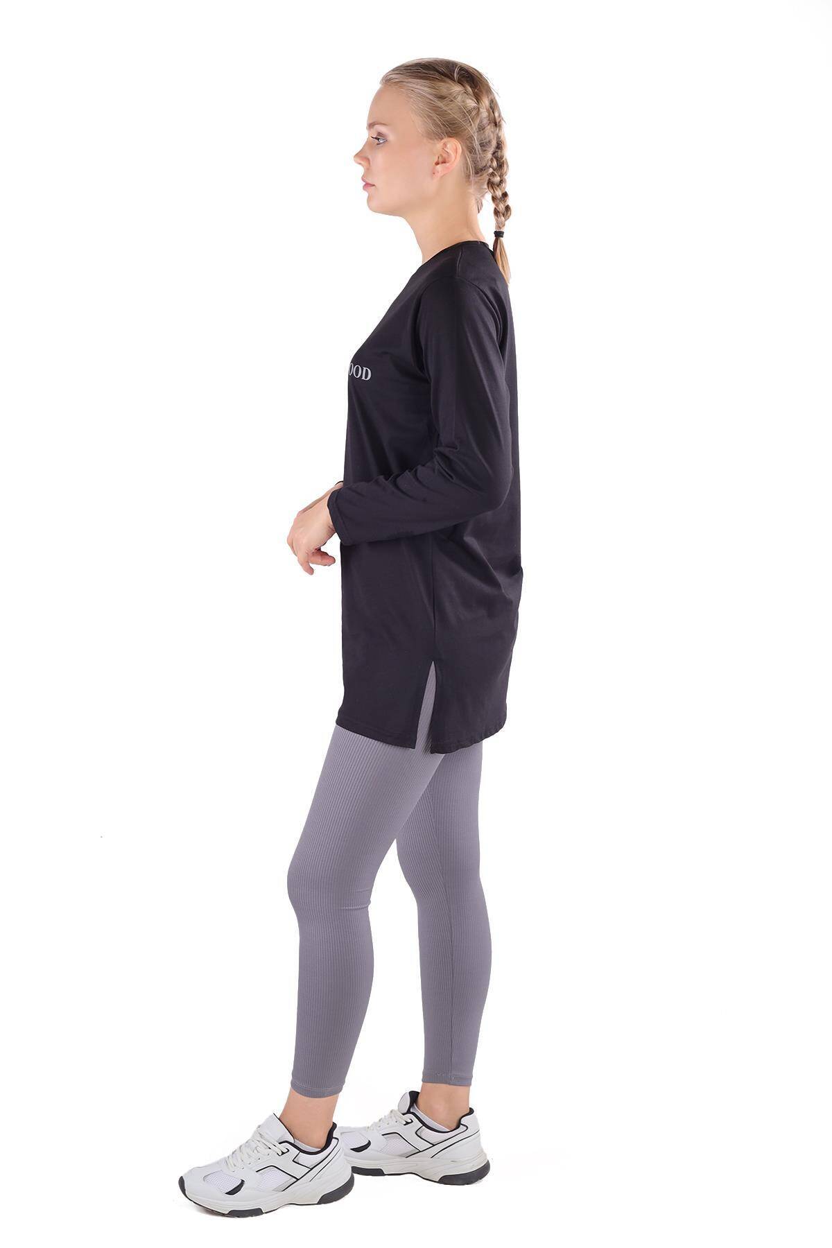 3981 WonderFul Baskılı Uzun Kol Tişört Siyah - 3