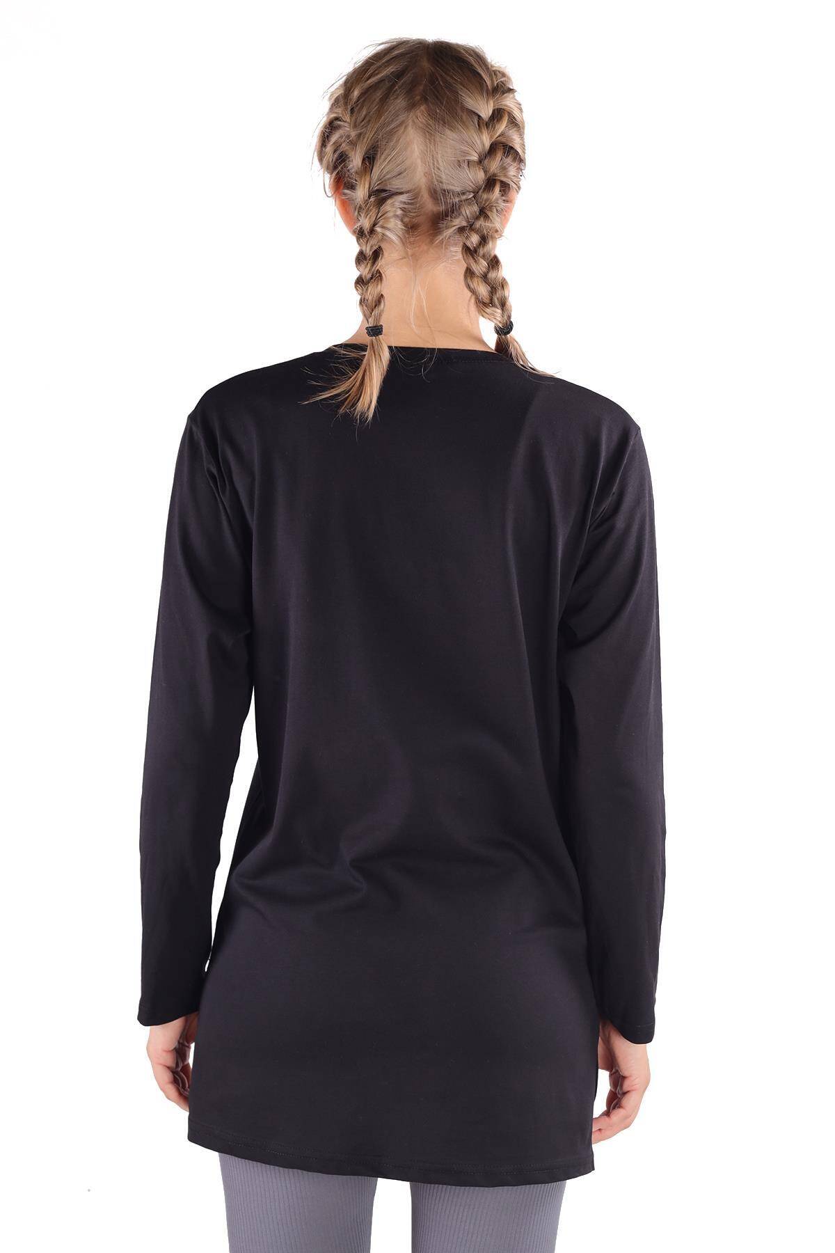 3981 WonderFul Baskılı Uzun Kol Tişört Siyah - 4