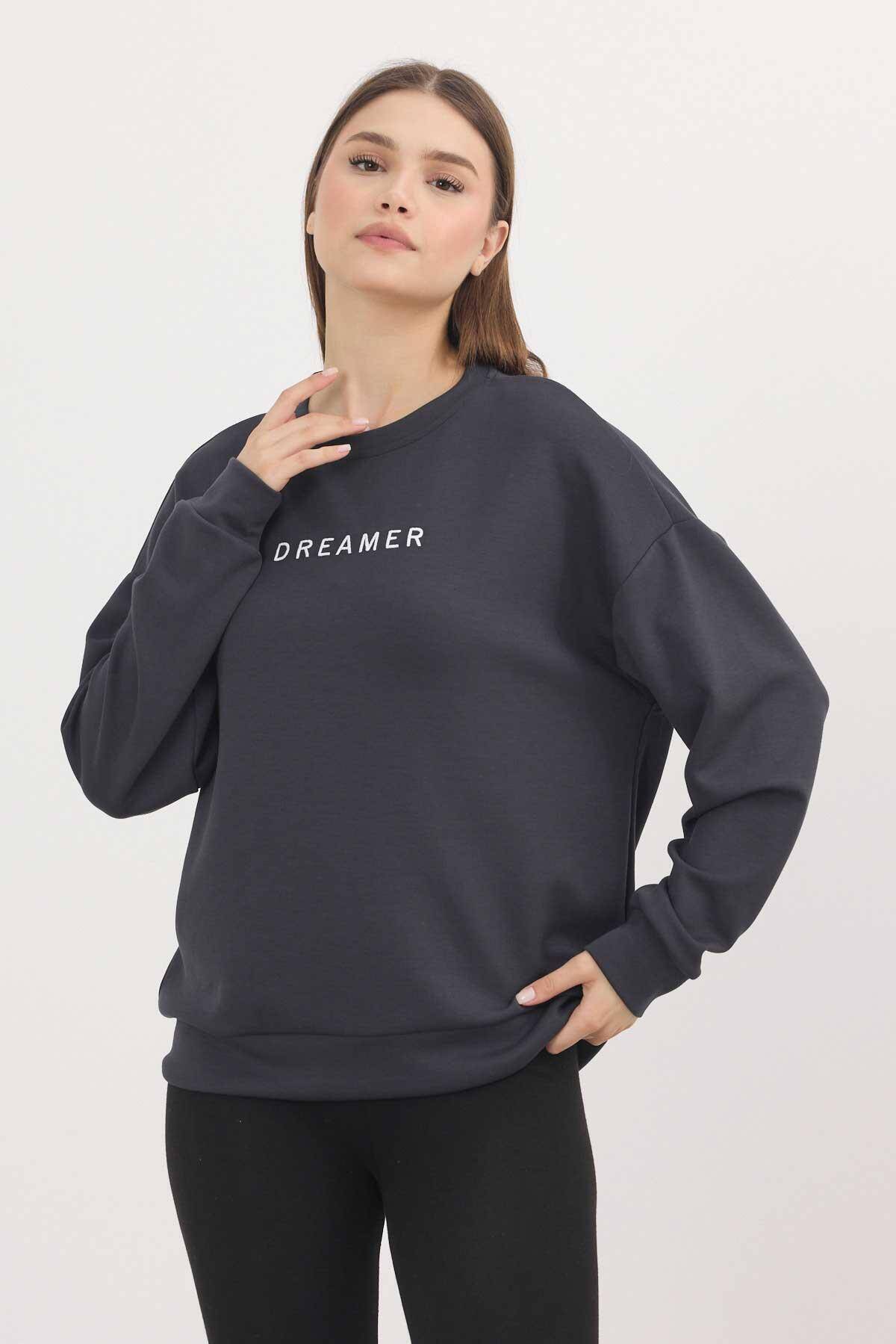 4004 Dreamer Nakış Detay Sweat Antrasit - 3