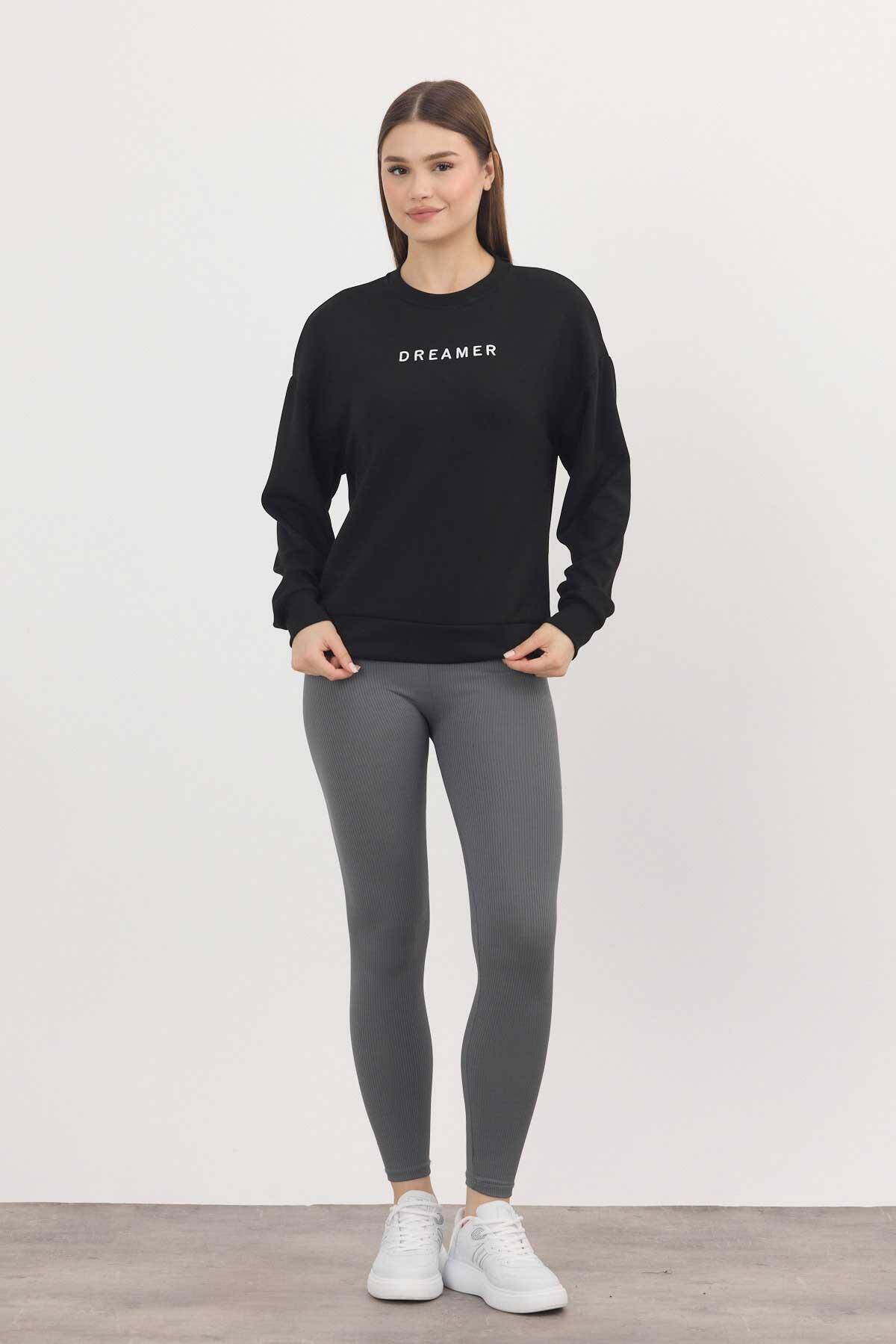 4004 Dreamer Nakış Detay Sweat Siyah - Stilay