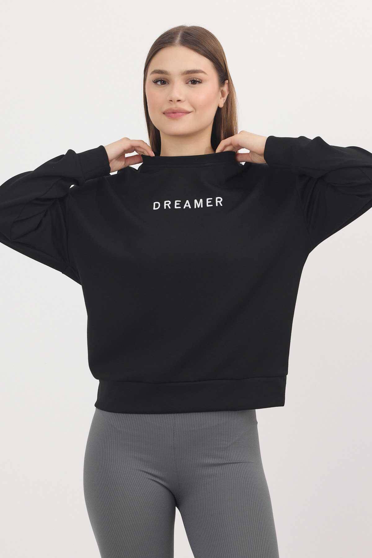 4004 Dreamer Nakış Detay Sweat Siyah - 3