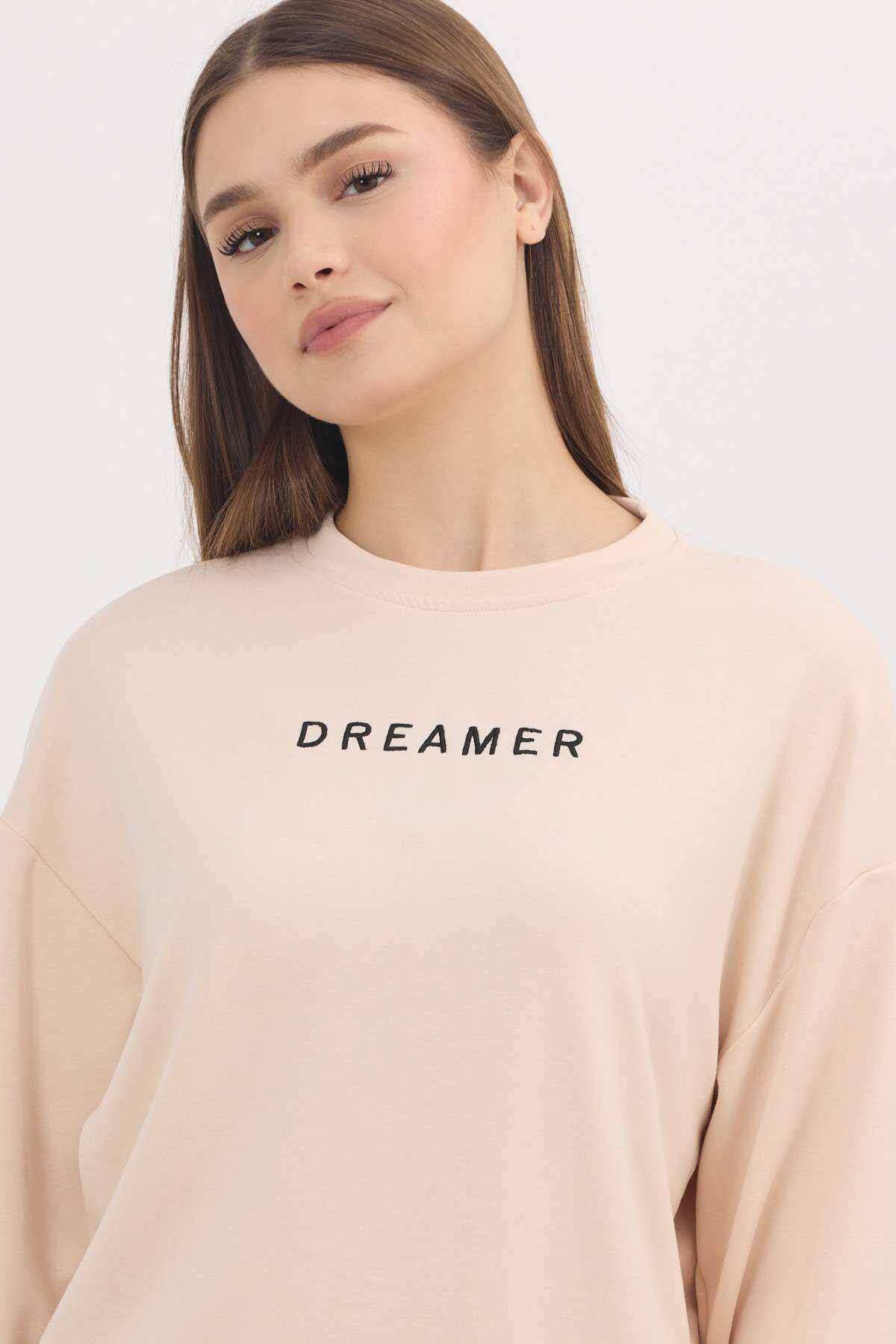 4004 Dreamer Nakış Detay Sweat Taş - 4