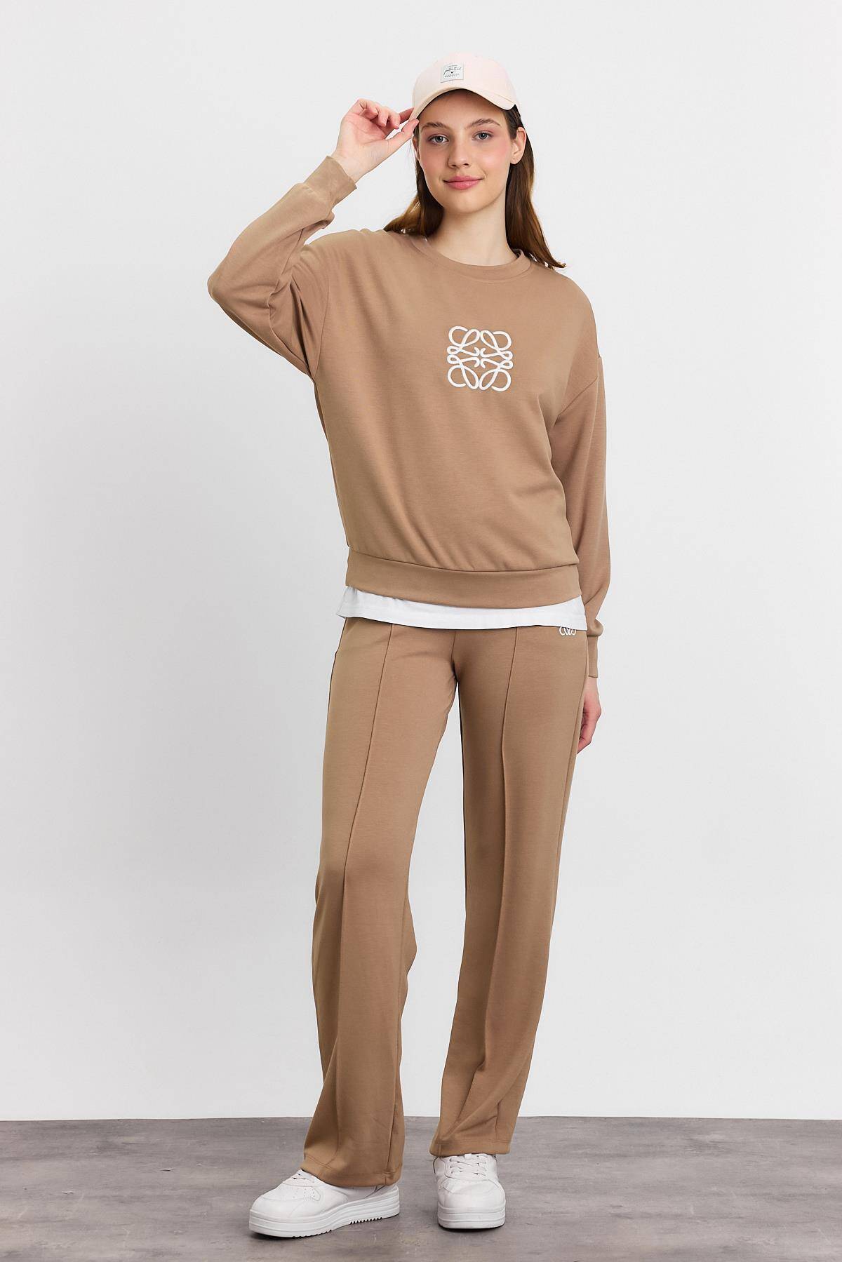 4013 Nakış Detay Pantolon Takım Camel - 7