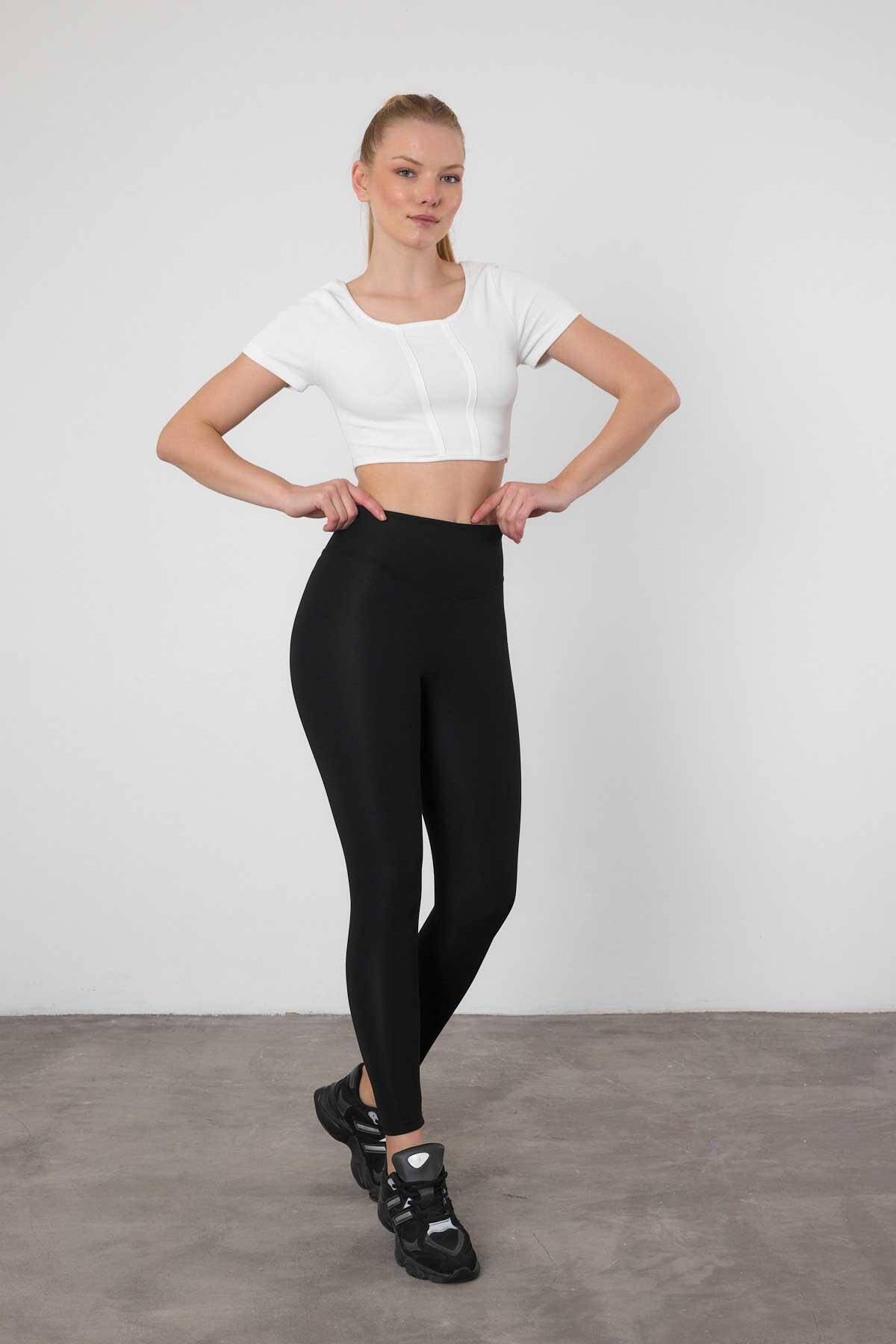 4028 İçi Şardonlu Likra Tayt Siyah - Stilay