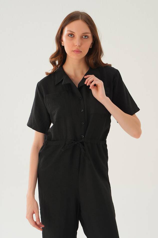 4057 Kendinden Kemerli Tulum Siyah - 4