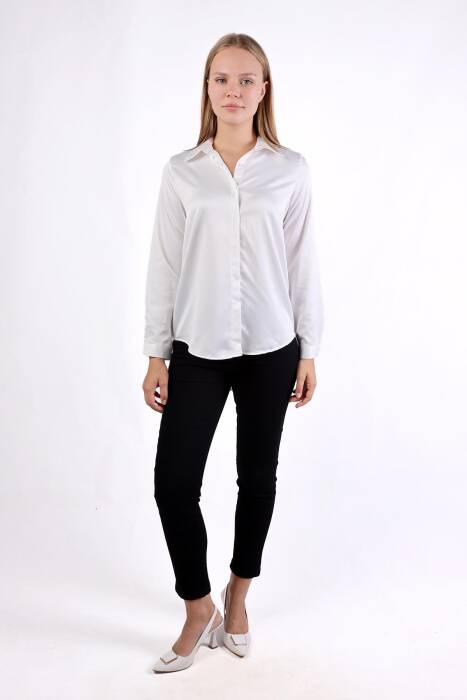 4057A Gizli Düğme Detay Gömlek Beyaz - Stilay