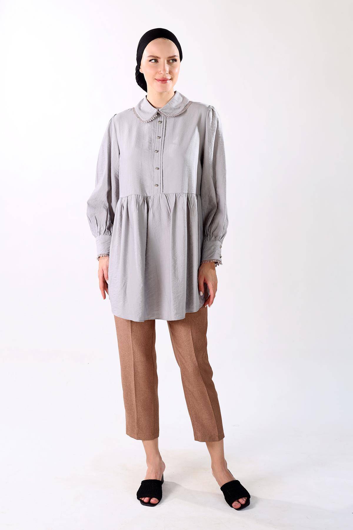 4069A Bebe Yaka Tunik Gri - Stilay