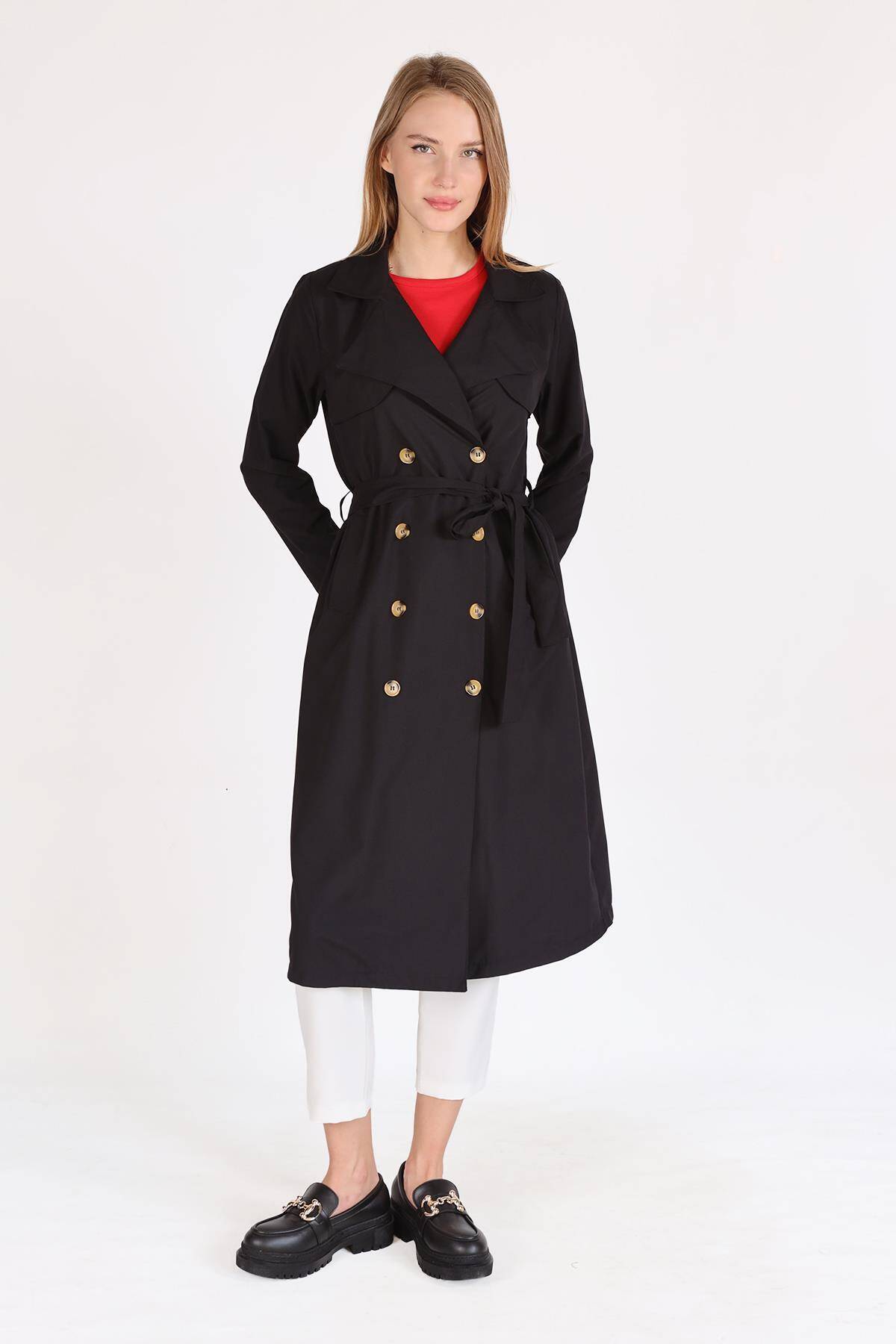 4104A Parçalı Trençkot Siyah - Stilay