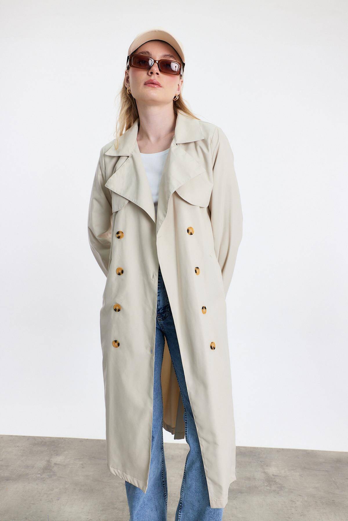 4104A Parçalı Trençkot Taş - Stilay