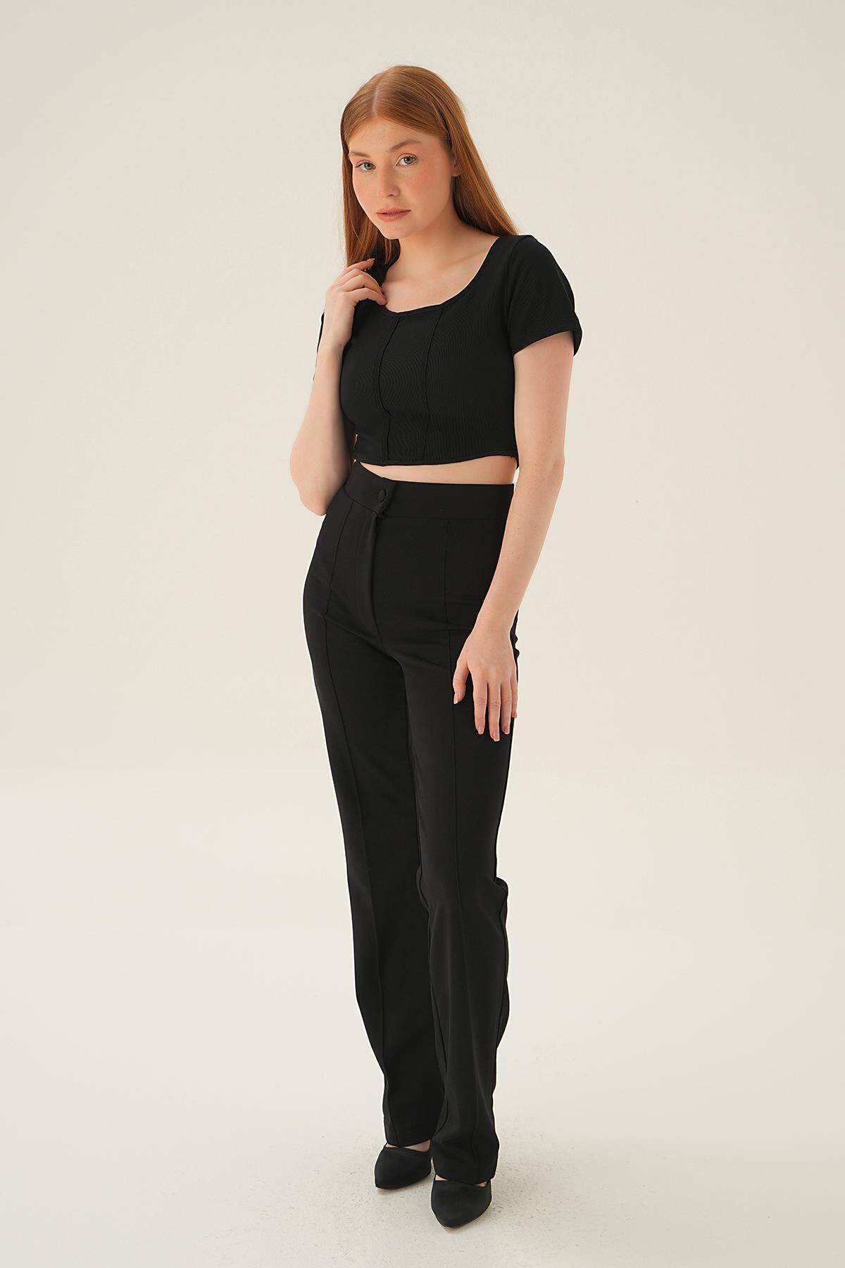 4166A Kayık Yaka Bluz Siyah - Stilay