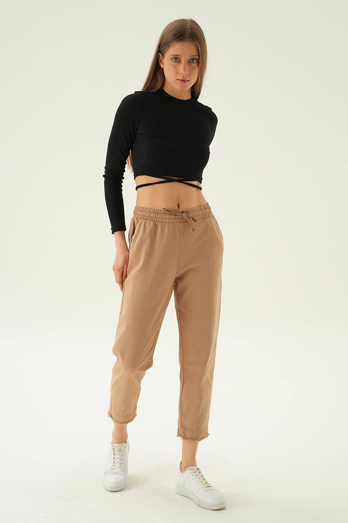 4228 Paça Püskül Pantolon Camel - 1