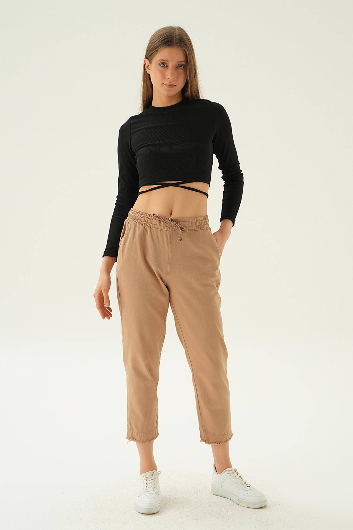 4228 Paça Püskül Pantolon Camel - 6