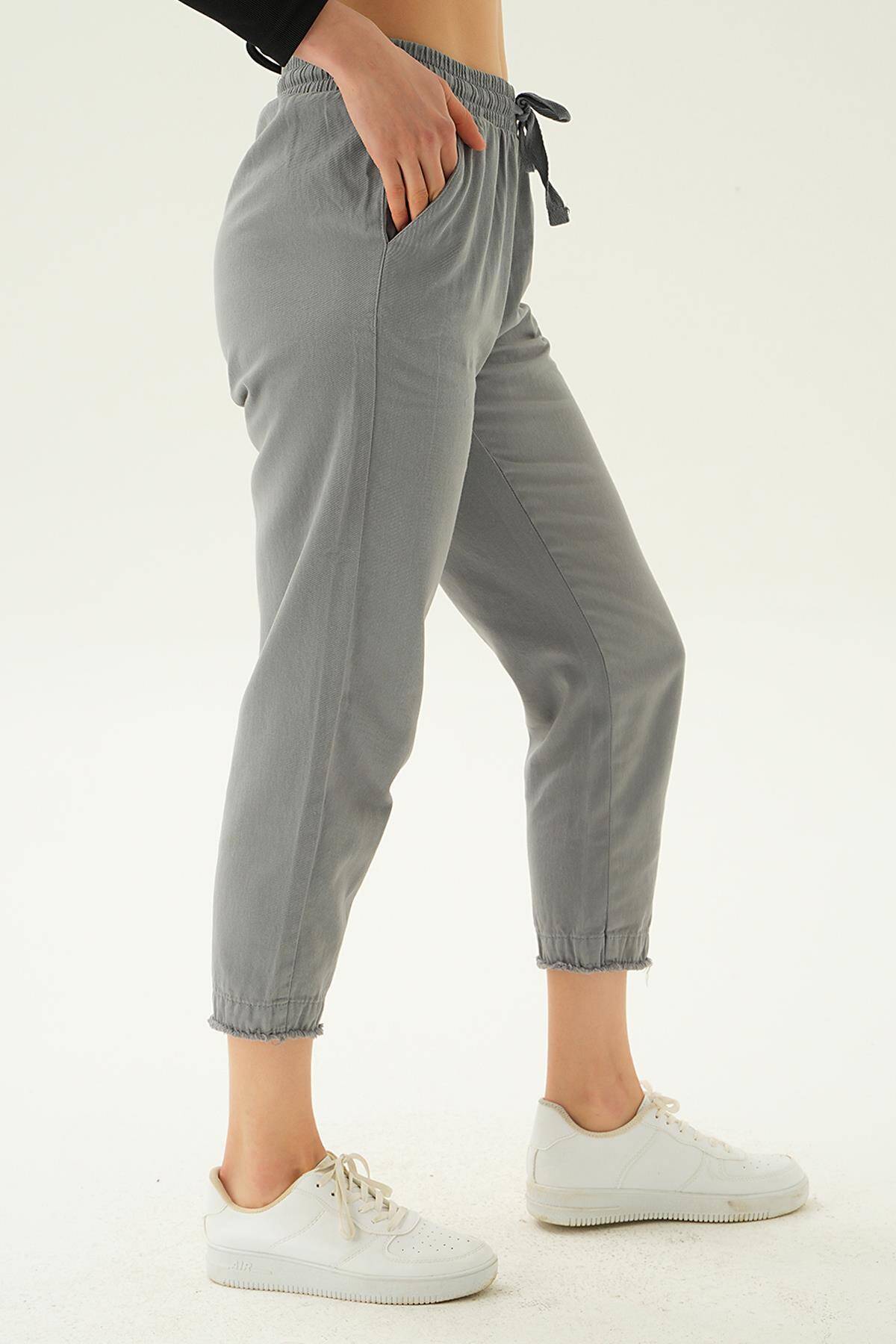 4228 Paça Püskül Pantolon Gri - Stilay