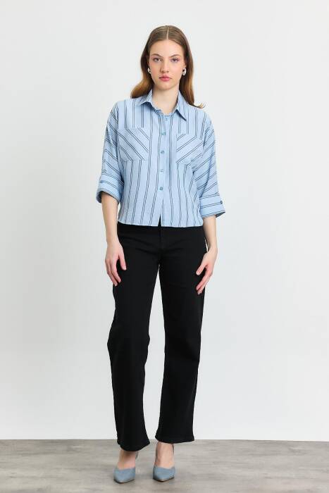 4272A Çizgili Cepli Gömlek Mavi - Stilay