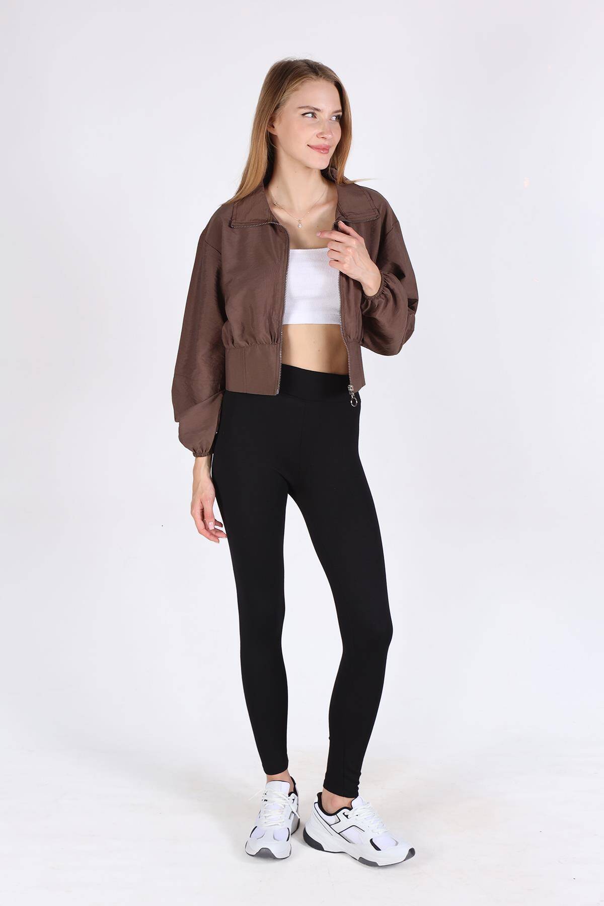 4296A Önü Fermuarlı Kısa Ceket Kahve - Stilay