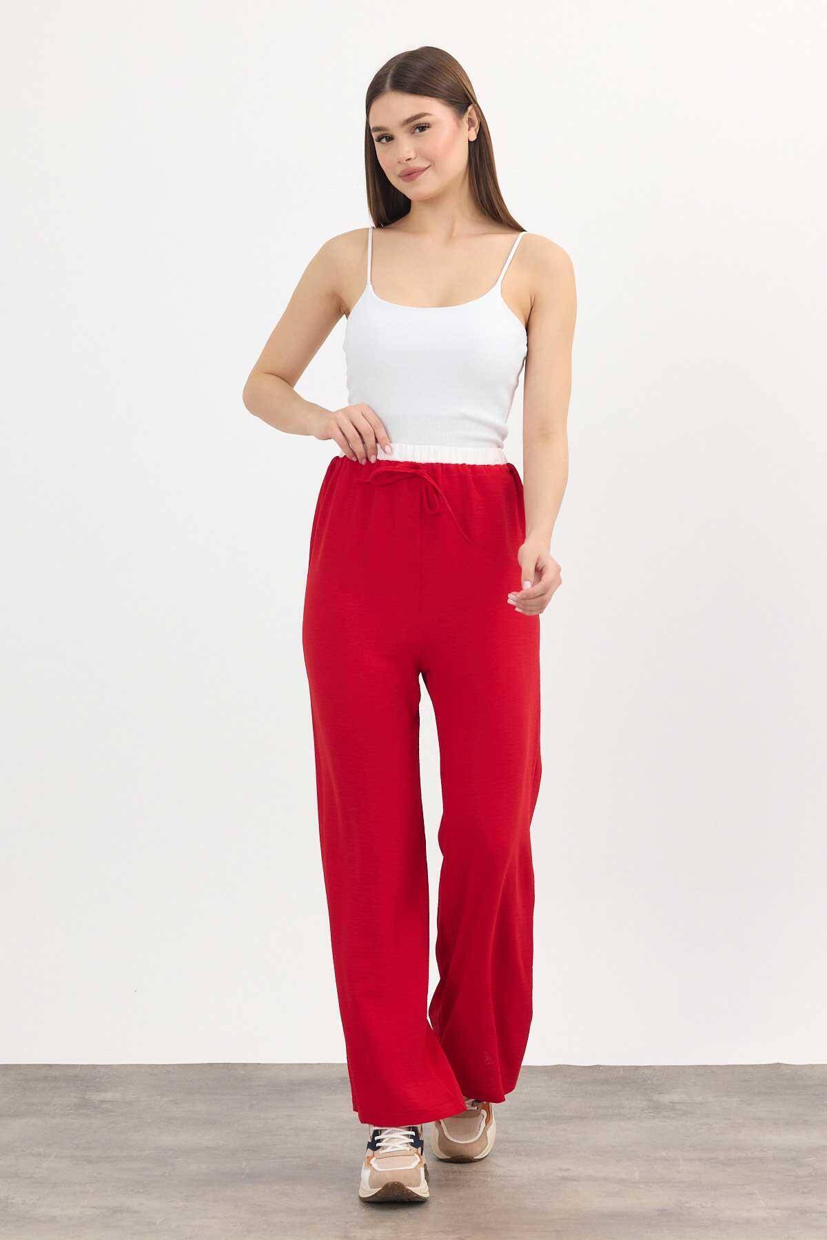 4327A Bol Paça Pantolon Kırmızı - Stilay