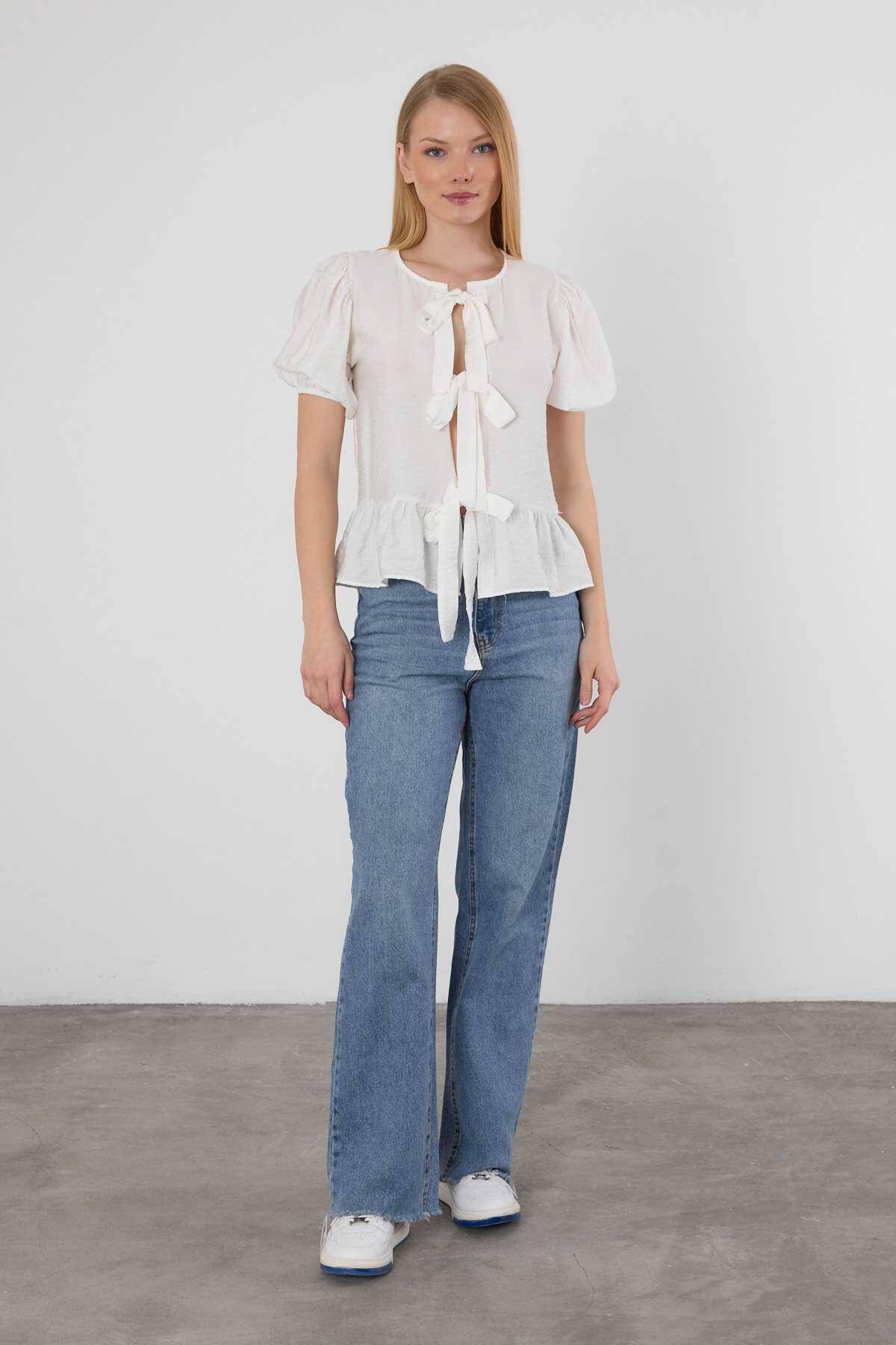 4334A Ön Bağlama Detay Bluz Beyaz - Stilay