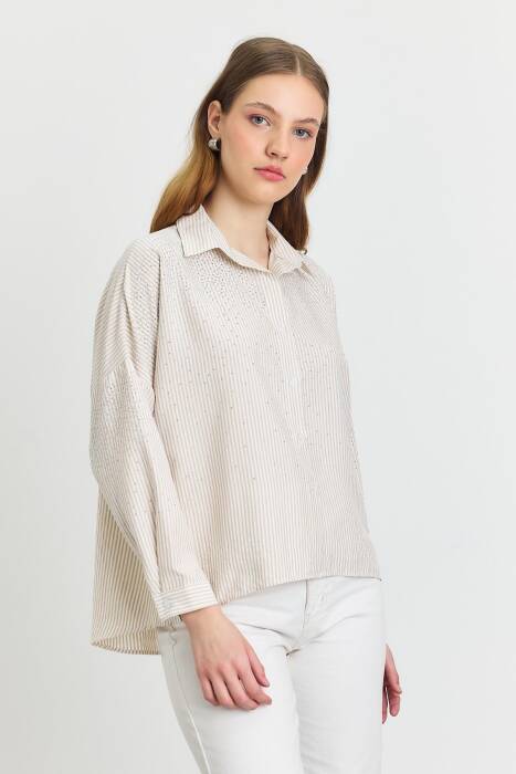 4340A Taş Detay Gömlek Bej - Stilay