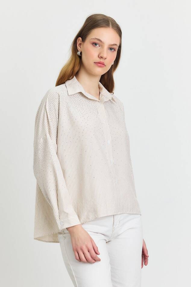 4340A Taş Detay Gömlek Bej - 1
