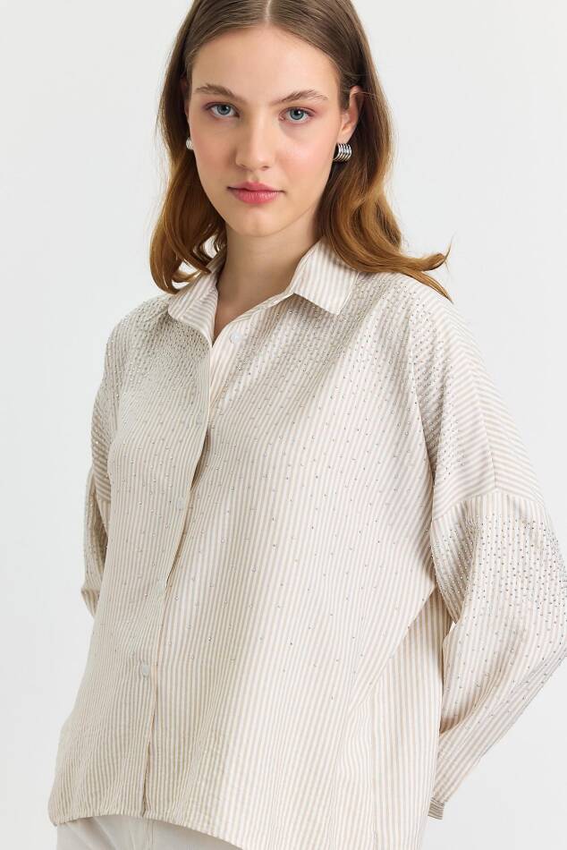 4340A Taş Detay Gömlek Bej - 7